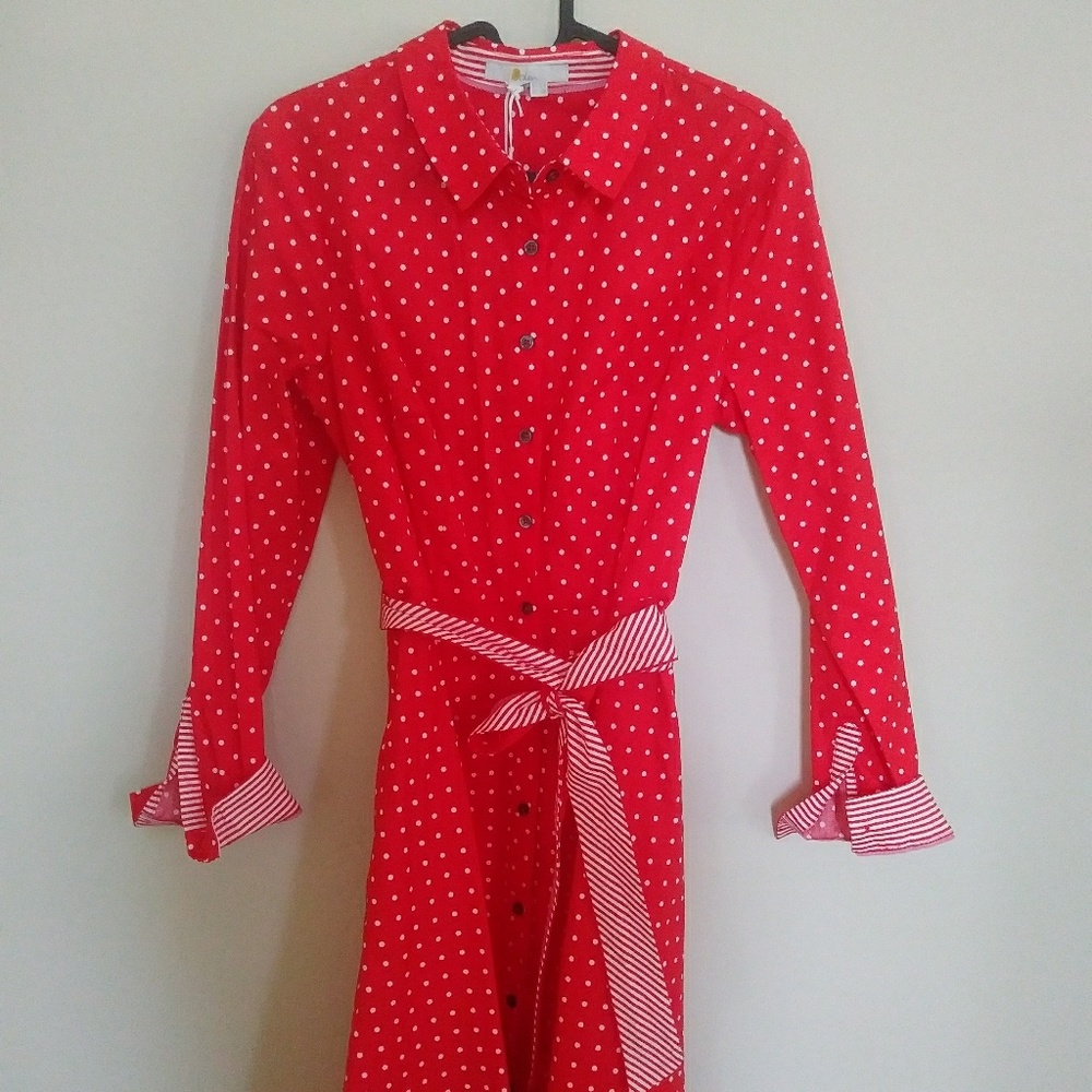 Beautiful Boden Posy Polka Dot Shirt Dress in red